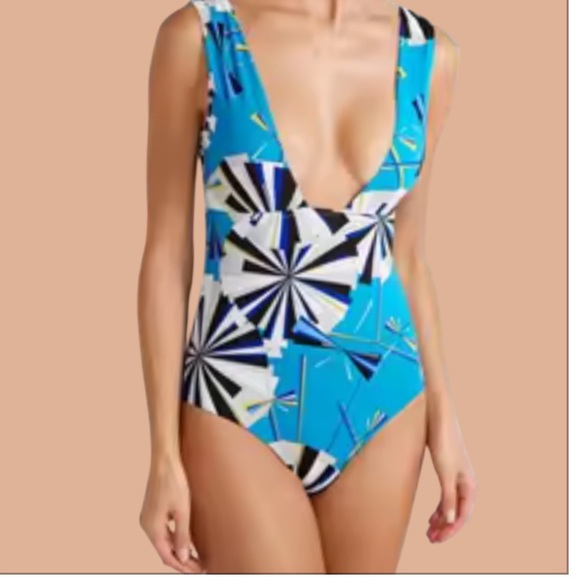 Emilio Pucci Blue Geometric One Piece Swimsuit
